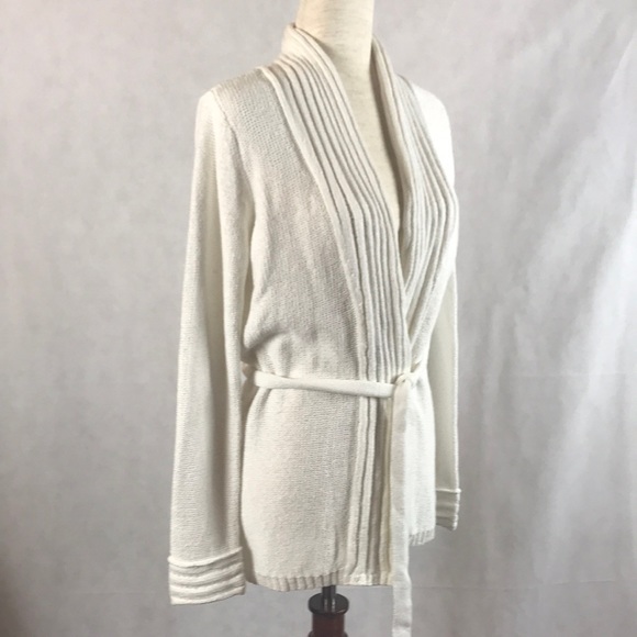 NWOT White + Warren Open Front Cardigan with Long Sleeves and Removable Tie Belt - Picture 4 of 10